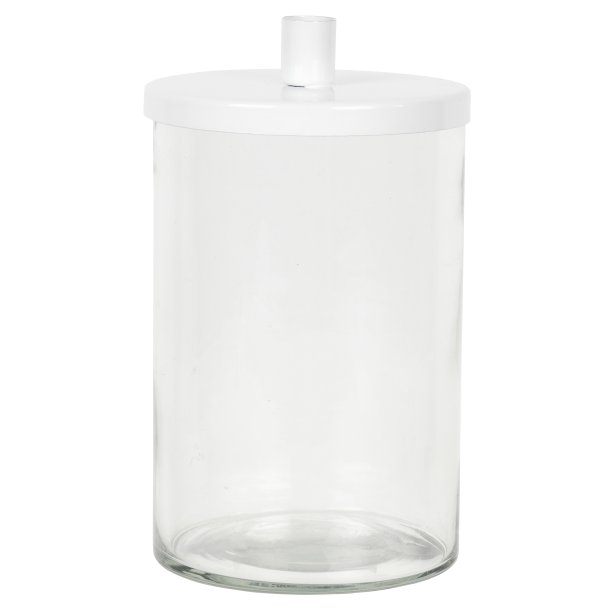 Holder i glas med lg <br><br> til kertelys <br><br> hvid <br><br>