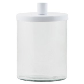 Holder i glas med lg <br><br> til bedelys <br><br> hvid <br><br>