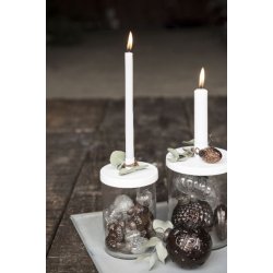 Holder i glas med lg <br><br> til bedelys <br><br> hvid <br><br>