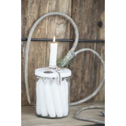 Holder i glas med lg <br><br> til bedelys <br><br> hvid <br><br>