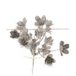 Deko blomst <br><br> glitter slv <br><br> bundt m. 6 stk