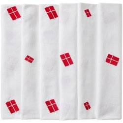 Stofdug <br><br> 150 x 250 <br><br> Hvid med broderede danske flag <br><br> 