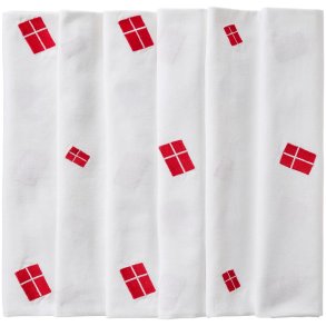 Stofdug <br><br> 150 x 250 <br><br> Hvid med broderede danske flag <br><br> 