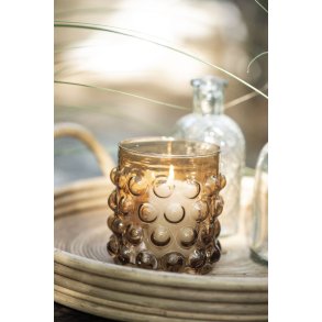 Fyrfadstage / vase m. bobler <br><br> brun <br><br> h 10 cm <br><br>  RESTSALG <br><br>