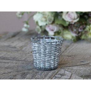 Fyrfadsstage i metal flet <br><br> antique zink