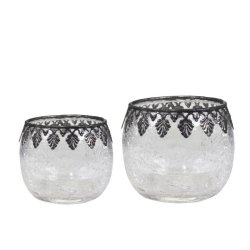 Fyrfadsstage <br><br> krakeleret m. slv dekoration <br><br> h 6,5 cm