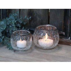 Fyrfadsstage <br><br> krakeleret m. slv dekoration <br><br> h 6,5 cm