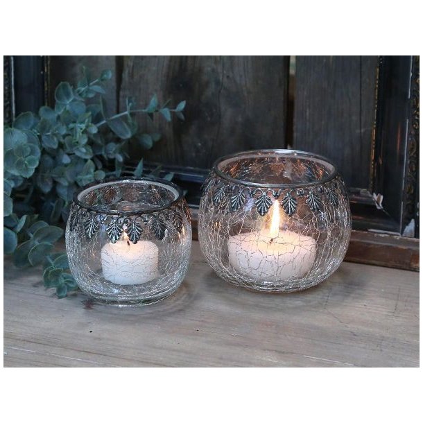 Fyrfadsstage <br><br> krakeleret m. slv dekoration <br><br> h 6,5 cm