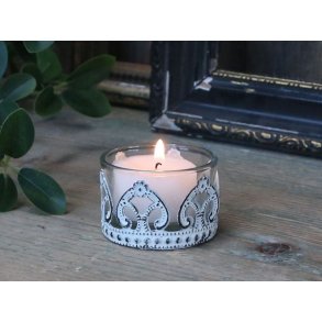 Fyrfadsstage <br><br> m. creme dekoration