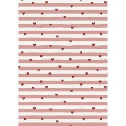 Gavepapir <br><br> R�de hjerter og lyser�de striber <br><br> 5 m pr. rulle <br><br>