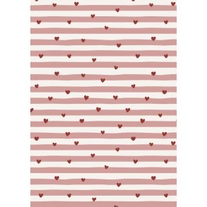 Gavepapir <br><br> R�de hjerter og lyser�de striber <br><br> 5 m pr. rulle <br><br>