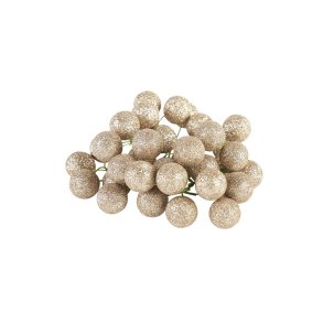 Glitter kugler p� tr�d <br><br> champagne <br><br> 2 cm <br><br> 12 stk. i ps <br><br>