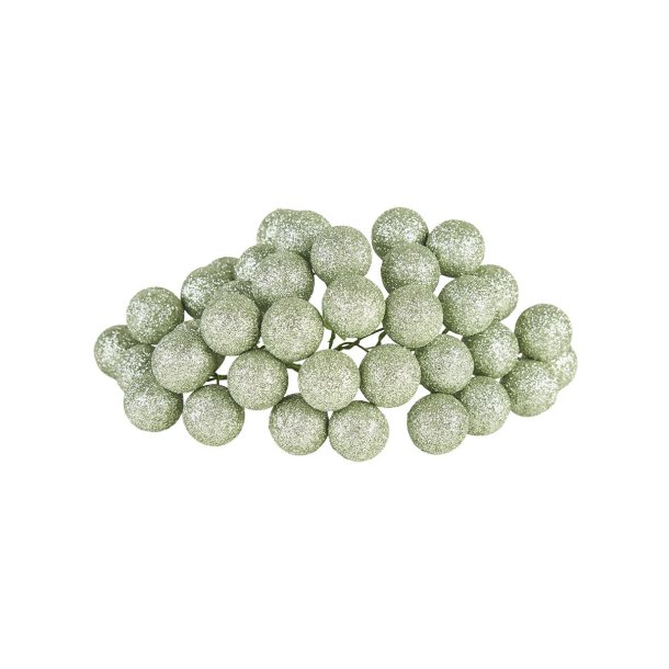 Glitter kugler p� tr�d <br><br> gr�n <br><br> 3 cm <br><br> 6 stk. i ps <br><br>