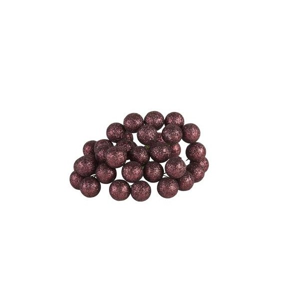Glitter kugler p� tr�d <br><br> bordeaux <br><br> 2 cm <br><br> 12 stk. i ps <br><br>