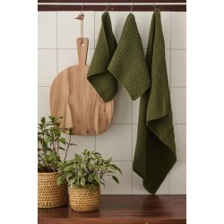 Grydelapper <br><br> Strikket - dobbeltgarn <br><br> 22 x 22 cm <br><br> Olivengr�n <br><br>