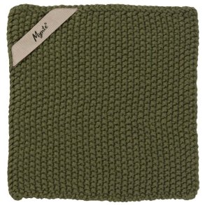 Grydelapper <br><br> Strikket - dobbeltgarn <br><br> 22 x 22 cm <br><br> Olivengr�n <br><br>