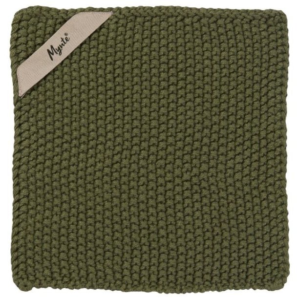 Grydelapper <br><br> Strikket - dobbeltgarn <br><br> 22 x 22 cm <br><br> Olivengr�n <br><br>