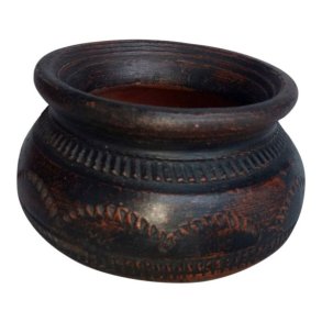 Lille hndlavet lerkrukke <br><br> patineret sort <br><br> 