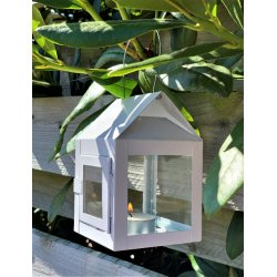 Hnge lanterne m/wire <br><br> 8 x 8 x 12 cm <br><br> Hvid