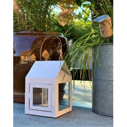 Hnge lanterne m/wire <br><br> 8 x 8 x 12 cm <br><br> Hvid