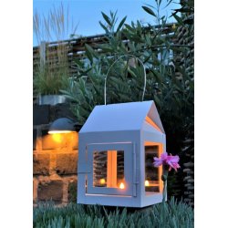 Hnge lanterne m/wire <br><br> 8 x 8 x 12 cm <br><br> Hvid