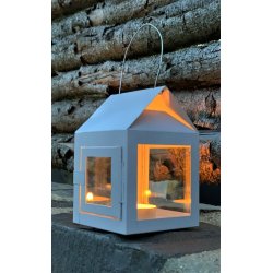 Hnge lanterne m/wire <br><br> 8 x 8 x 12 cm <br><br> Hvid