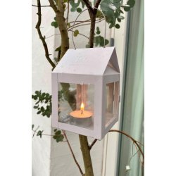 Hnge lanterne m/wire <br><br> 8 x 8 x 12 cm <br><br> Hvid