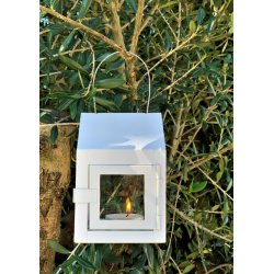 Hnge lanterne m/wire <br><br> 8 x 8 x 12 cm <br><br> Hvid