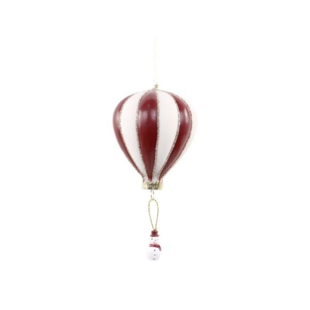 Julekugle <br> luftballon m. snemand <br><br> H14 cm <br><br> antique cherry