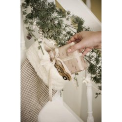 Julesok <br><br> brun/hvidstribet <br><br> m/ hvid kunstig pelskant <br><br> L 50 cm <br><br>