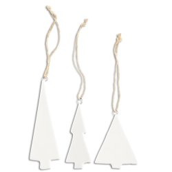 Juletrer m. snor <br><br> hvid porceln <br><br> st af 3 stk. <br><br>