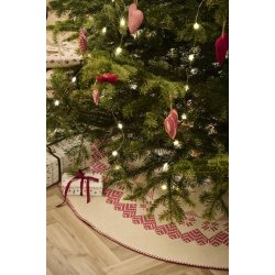Juletrstppe <br><br> Natur m. rdt mnster og stiklinger <br><br>  120 cm <br><br>
