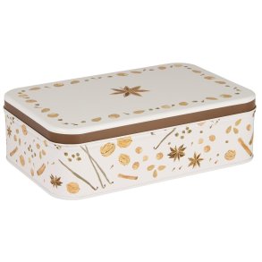 Konfektd�se <br><br> m/ motiver af julens krydderier <br><br> firkantet <br><br> 14,1 x 21,9 x 6,5 cm <br><br>