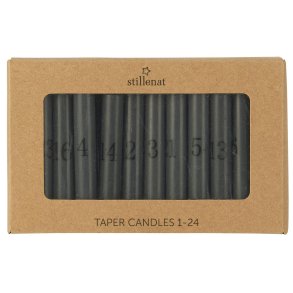  Kalenderlys 1-24 kertelys <br><br> mrkegr m. sorte tal  <br><br> 