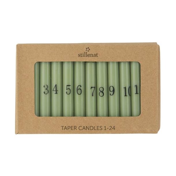 Kalenderlys 1-24 kertelys <br><br> stvgrn m. sorte tal <br><br>