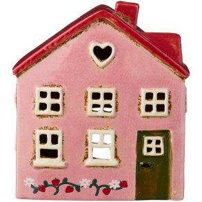 Ebeltoft hus t/ fyrfadslys <br><br> Gr�n d�r og jordb�rranke <br><br>