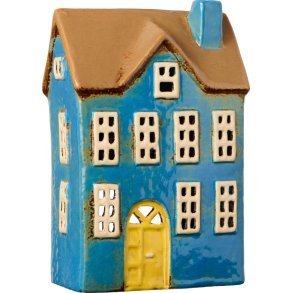 Nyhavn hus t/ fyrfadslys <br><br> Bl med gul dr <br><br>