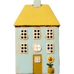 Nyhavn hus t/ fyrfadslys <br><br> Med solsikke og gult tag <br><br>