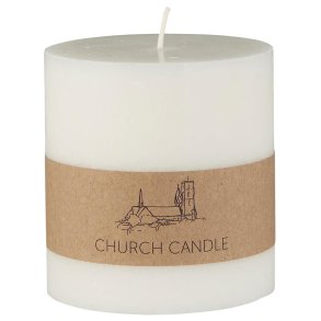 Kirkelys - Svanem�rket <br><br>Rustik hvid <br><br> H: 10 �: 9,6 cm <br><br>  ca. 60 t <br><br>