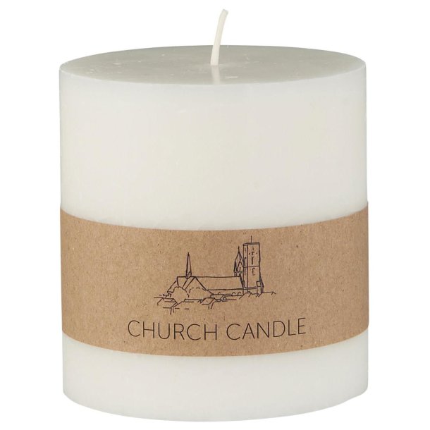 Kirkelys - Svanem�rket <br><br>Rustik hvid <br><br> H: 10 �: 9,6 cm <br><br>  ca. 60 t <br><br>