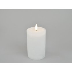 LED rustik bloklys <br><br> �7,6 / h12 cm <br><br>hvid <br><br> m. timer <br><br> RESTSALG <br><br>