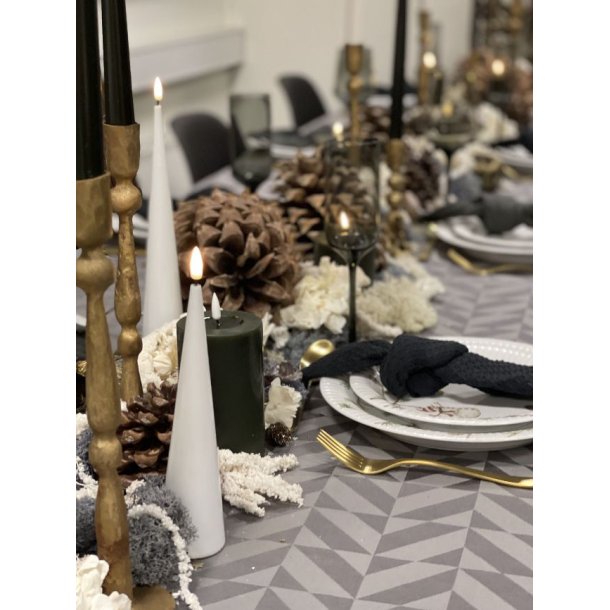 LED keglelys m. timer <br><br> Hvid <br><br> lille -  h 20 cm