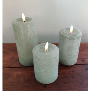 LED rustik bloklys <br><br> 7,6 / h10 cm <br><br> stvet grn <br><br> m. timer <br><br>