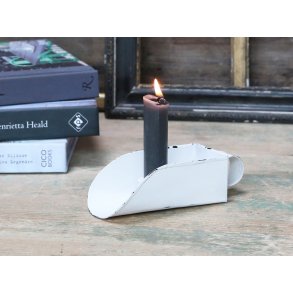 Lysestage m. hank <br><br> antique hvid <br><br> til bedelys