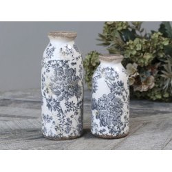 Melun keramik flaske/vase <br><br> m. fransk m�nster <br><br> stor <br><br>