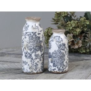Melun keramik flaske/vase <br><br> m. fransk m�nster <br><br> stor <br><br>
