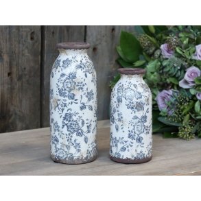 Melun keramik flaske/vase <br><br> m. bl�t fransk m�nster <br><br> lille <br><br>