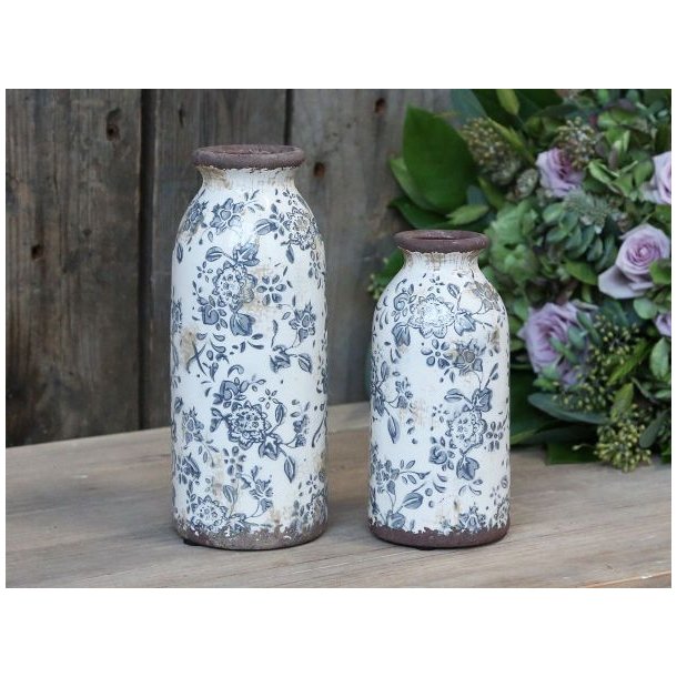 Melun keramik flaske/vase <br><br> m. bl�t fransk m�nster <br><br> lille <br><br>