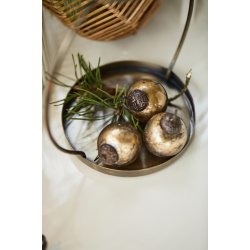 Julekugler mini <br><br> 8 stk. i pose <br><br> fattigmandsslv <br><br> hvid/messinglook<br><br>  