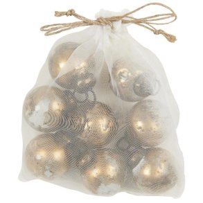 Julekugler mini <br><br> 8 stk. i pose <br><br> fattigmandsslv <br><br> hvid/messinglook<br><br>  